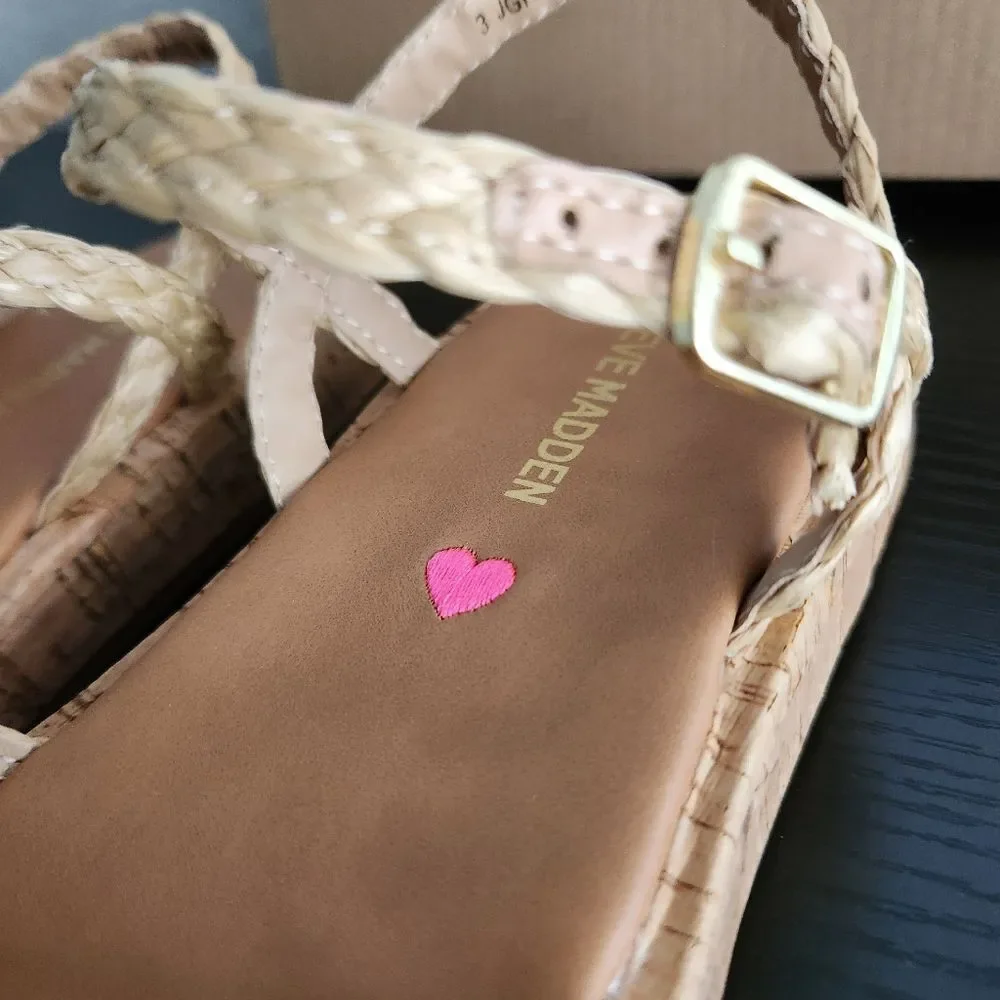 Steve Madden Kids Girls JGRADYY Tan Braided Slingback Sandals Size 3